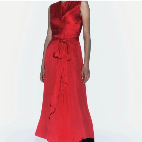 Zara satin effect midi dress red - Picture 1 of 3